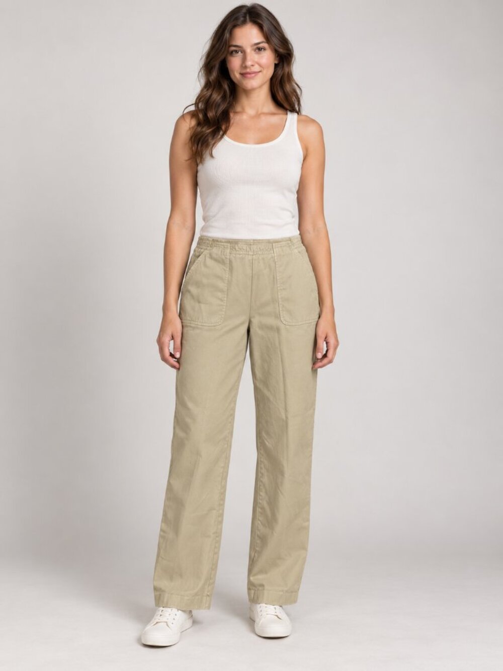 Orvis Women's Khaki 100% Cotton Pull-On Straight Leg Pants M Preppy Style